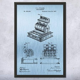 Framed Cash Register Print, Business Art, Store Decor, Cashier Gift, Retail Manager, Accountant Gift, Book Keeper Blue Steel (18x24)