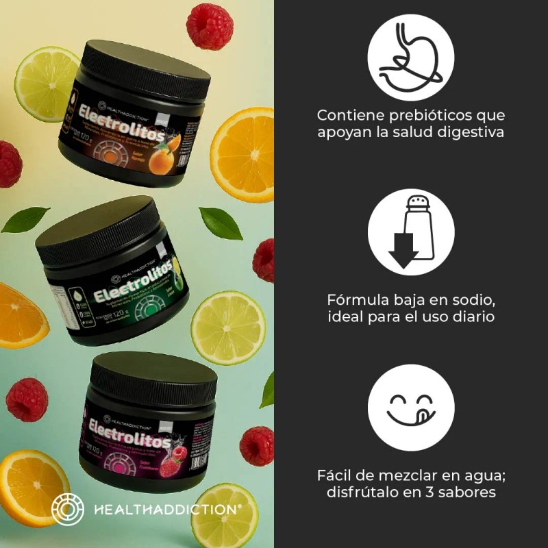 HEALTHADDICTION Polvo de Electrolitos con BCAAs Prebiticos y Vitaminas B