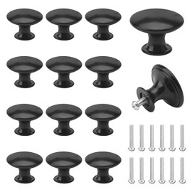 DAWRIS 12PCS Black Drawer Knobs, 30mm Cabinet Door Knobs, Kitchen Cupboard Round Door Handles, Vintage Antique Door Knobs for Wardrobes, Kitchen, Furniture