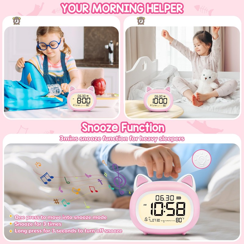 Kids Alarm Clock with Night Light for Kids, Small Digital