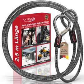 VIGO SPORTS® Reinforced Steel Cable with Eyelets [2.5 m] I 10 mm Thick Cable Lock to Protect Your Bike, Barbecue, Garden Furniture or Pram from Spontaneous Theft I Weatherproof and Durable