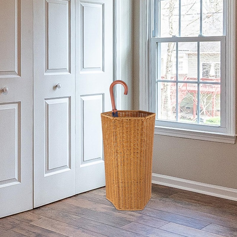 HOLIDYOYO Woven Umbrella Stand Basket with Drainage Tray 15.55In Hexagonal