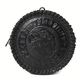 Viking Vintage Medieval Hangable Belt Coin Purse Knight Vintage Embossed Belt Pouch - Color: Black