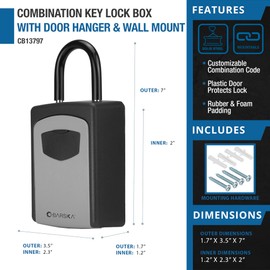 Barska Security Key Safe Lock Box with Combination Lock with Door Hanger & Wall Mount for Realtor, House Keys, Outdoor, Hidden Key Storage