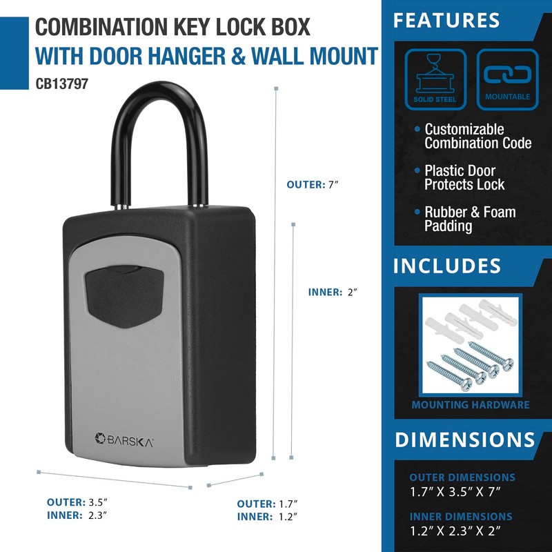 Barska Security Key Safe Lock Box with Combination Lock with