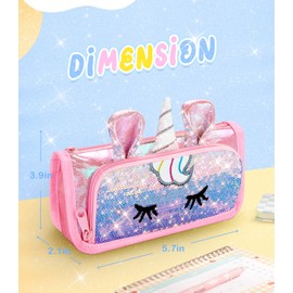 LISEVO Cute Pencil Case, 3D Pencil Pouch for Girls Kids, Sparkly Pencil Bag with Sequins for Students, Glitter Bling School Supplies Stationary Pen Holder