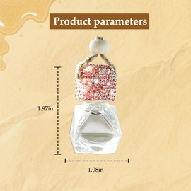 FALVFUN Bling Car Hanging Diffuser Bottle, Clear Empty Glass Crystal Rhinestone Vehicle Rearview Mirror Perfume Diffuser Bottle Pendant, Auto Essential Oil Fragrance Vials, Universal Fit (Pink)