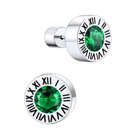 Supcare Emerald Stud Earrings for Women - Viking Design with Hypoallergenic Stainless Steel and Customizable Birthstone