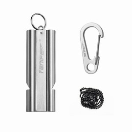 TONIFE Double Tube Whistle Emergency Whistle with Ball Chain, Survival Whistle Stainless Steel Outdoor Loud Emergency Whistle for Camping Hiking Boating (Silver)