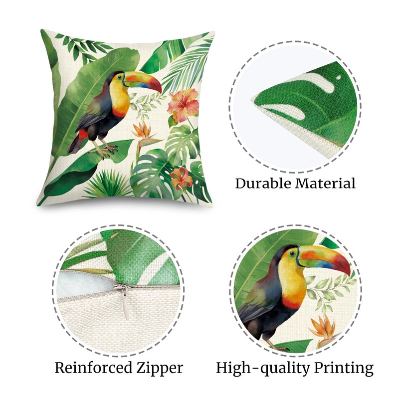 Joymaison 18x18 Set of 4 Tropical Green Leaves Throw Pillow