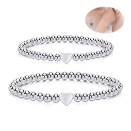 Yuqilin 2 Pieces Heart Bracelet Elasticity Ball Bracelet Set Women's Bracelet Friendship Bracelet Women's Mother Daughter Bracelet Elastic for Women Girls Couples Mother and Daughter