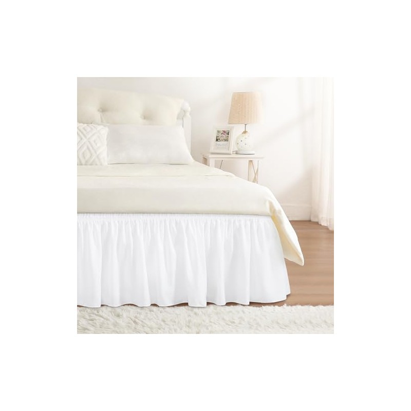 Vocander White Split Corner Bed Skirt for King Beds 18