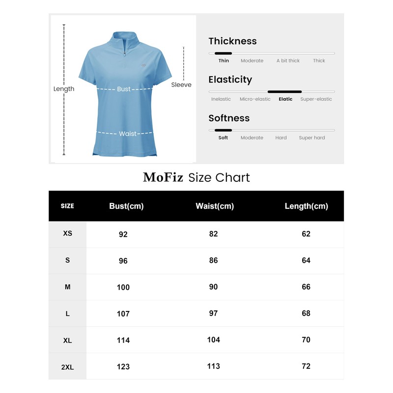 MoFiz UV Shirt Women's Short-Sleeved Rash Guard 1/4 Zip UPF