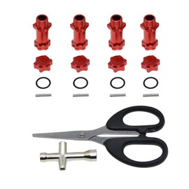 17MM Wheel Hex Hub 30MM Extension Adapter & Capped Longer Anti-Dust Combiner Coupler for 1/8 RC Model Car and 2 Tools(Red)