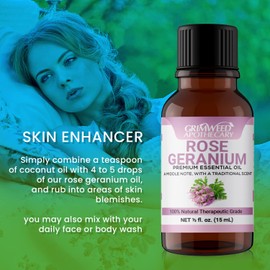 Rose Geranium Essential Oil 100% Pure, Undiluted, Therapeutic Grade, Aromatherapy Diffuser with Calibrated Glass Dropper