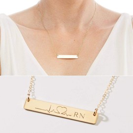 RN Nurse Necklace, Nurse Assistant, Nursing Student Gift, Heart Beat EKG, Birthday, Christmas, Graduation Gift, 14K Gold Filled, Rose, Silver (CG325N).