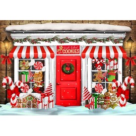 Haosphoto Christmas Shop Backdrop for Photography 7X5FT Bakeshop Backdrops Gingerbread House Candy Cane Snow Xmas Background for Kids Merry Christmas and Happy New Year Photo Studio Props Vinyl HS902