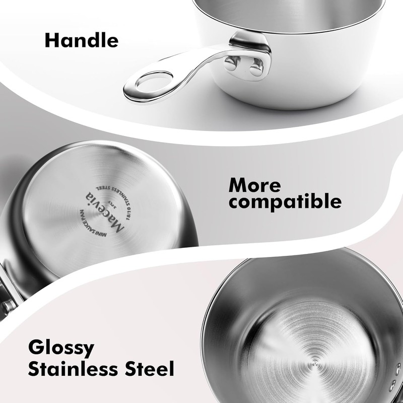 Macevia Mini Sauce Pan,18/10 Stainless Steel Butter Warmer Small Pot