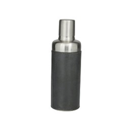 The Novogratz Leather Handmade Cocktail Shaker with Silver Top, 3" x 3" x 9", Dark Blue