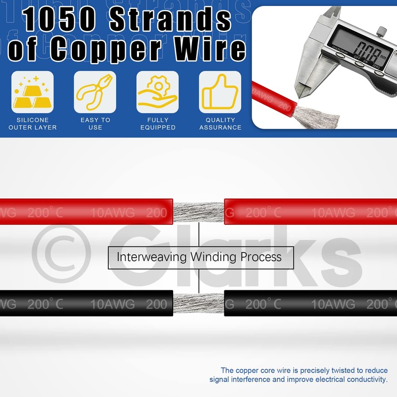 Glarks 10 Gauge High Temp Silicone Wire 6 ft red