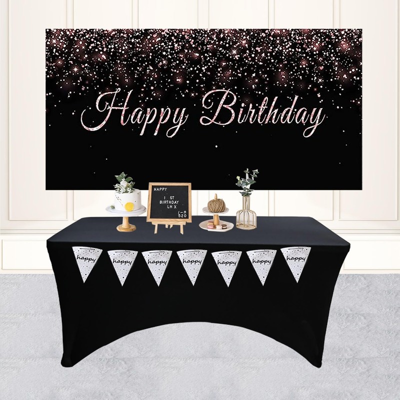 Yoquare 2 Pack Black 6FT Rectangular Spandex Table Cover -