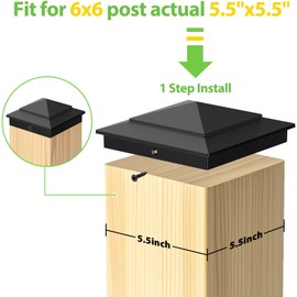 6 Pack Pyramid Aluminum Post Caps for 6x6 Wood Posts (Actual 5.5" x 5.5") ，Durable Powder-Coated Fence Post Caps for Decks, Patios, Fences, Weather-Resistant, Rust-Proof PC66