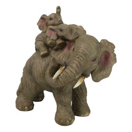 Ebros Gift Safari Savanna Marching Troop Elephant Father and 2 Calves On Piggyback Figurine 5" Long Elephant Family Feng Shui Vastu Symbol of Luck and Fortune