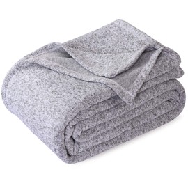 KAWAHOME Knit Blanket Lightweight Breathable Fuzzy Heather Jersey Thin Blanket for Couch Sofa Bed King Size 108 X 90 Inches Grey and White