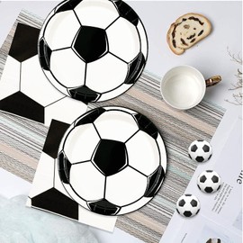 HFBOBP 50PCS Soccer Plates and Napkins Party Decorations, 7inch Disposable Soccer Themed Birthday Paper Plates and Napkins Tableware Set Sports Party Supplies for Birthday Baby Shower Game Favors