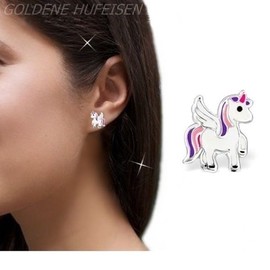 Goldene Hufeisen 2 Pairs Children’s Unicorn and Glittery Butterfly Earring Set / 925 Sterling Silver