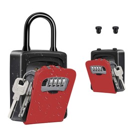 ZHEGE Key Lock Box For Outside,Lock Box With Combination Lock For House Key，Weatherproof, Anti-Exposure, Sturdy And Durable(Red)
