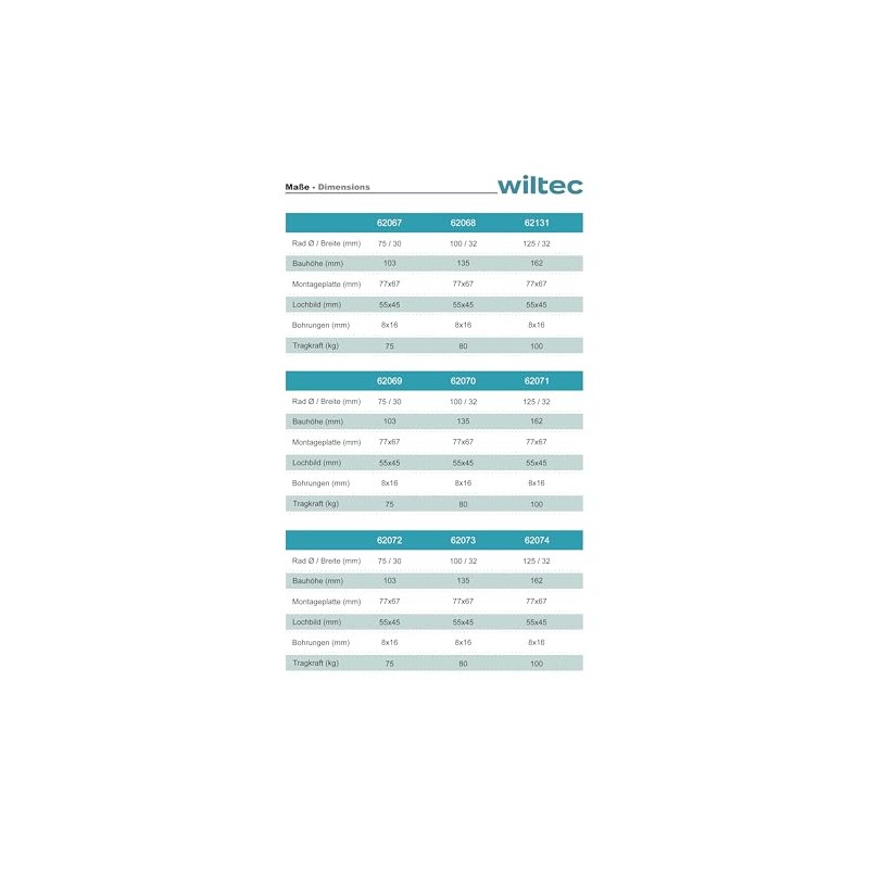 Wiltec Fixed Castor Diameter 75 mm with Plastic Wheel and