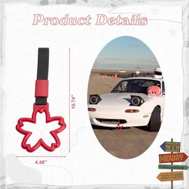 Xotic Tech Set JDM Sakura Shaped Tsurikawa Subway Train Bus Handle Straps Drift Charm Rear Bumper Warning Loops Ring for Cars, SUV Interior Exterior Decoration w/Tire Valve Stem Cover Caps (Red)