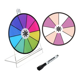 iobiotio 8 inch Spinning Prize Wheel, Double Side Spinning Wheel for Prizes with Stand, 9,10 Slots Color, 2 in 1 Small Tabletop Roulette Spinner, Easy Assembly and Erasable, Portable, 5mm, Clear