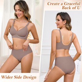 Tuopuda Bras for Women No Wired Support Full Coverage Comfort Seamless Bra V Neck Bralettes Wireless Push Up Bras and Knickers Sets Soft Sleep Everyday Bras with Bra Extender, Grey, M