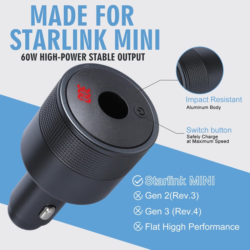 Starlink Mini Car Adapter, 12V-24V to 30V DC Step Up