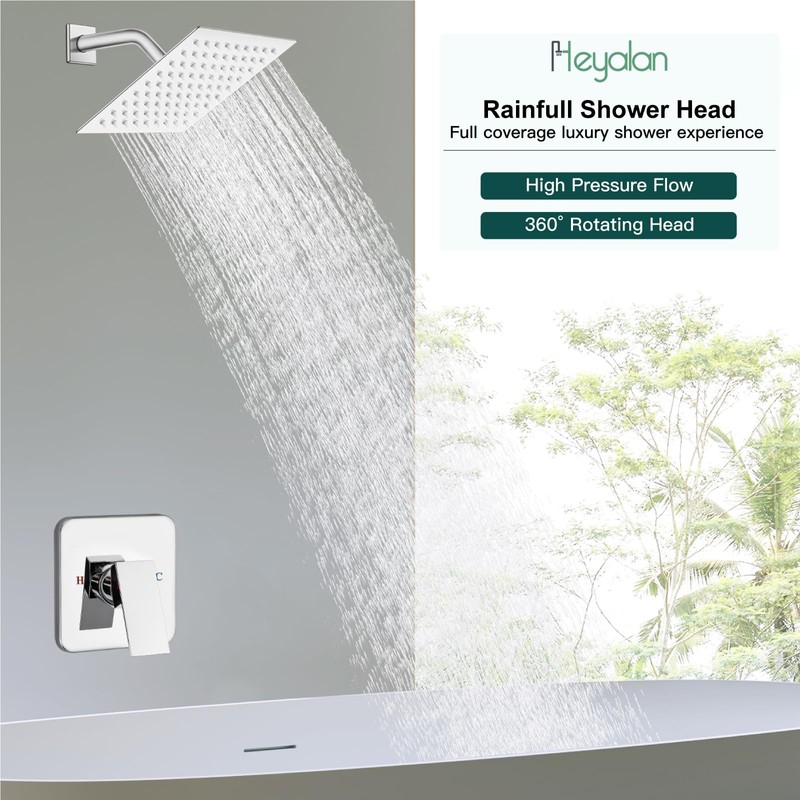 Heyalan 8 Inch Shower Head and Handle Set Square Shower