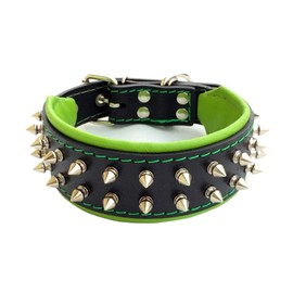Bestia Frenchie Collar with Screw Tips – 100% Leather French Bulldog Design Pug Bulldog Terrier. 2 Wide. Soft Cushioning – Hand Made In Europe.