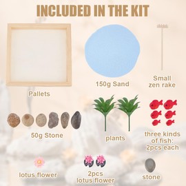 WEBEEDY Japanese Zen Garden Kit for Desk, Fish Lotus Pond Mini Sandbox Zen Sand Garden Desktop Meditation Accessories Gift for for Adult Home Room Office Decor,15 cm Round Tray