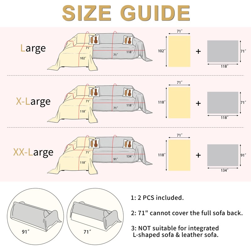 KaviKon Sectional Couch Covers 2-Piece for L Shape Sofa Cream