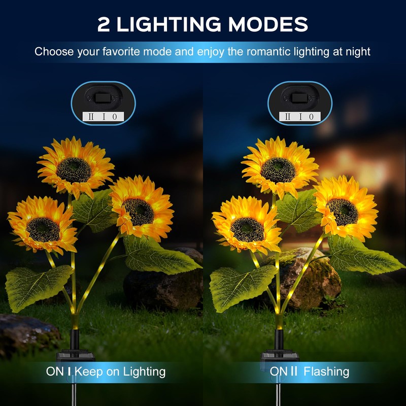TANSOREN 3 Pack Solar Garden Lights Outdoor, 2 Lighting Modes