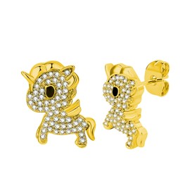 Tokidoki Unicorno Stud Earrings, 14K Plated with CZ Crystal Accents