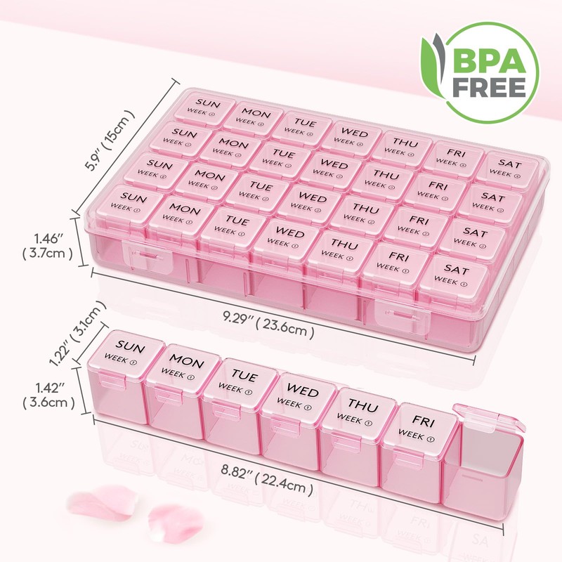 Lifewit Monthly Pill Organiser, 28 Day Tablet Pill Box, Pink,