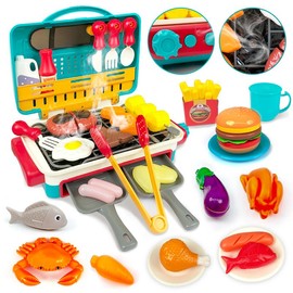 TALGIC BBQ Cooking Kitchen Set, BBQ Grill Toy Set,  Color Changing Pretend Play, Little Chef Play,:_Green (with fries and hamburger)