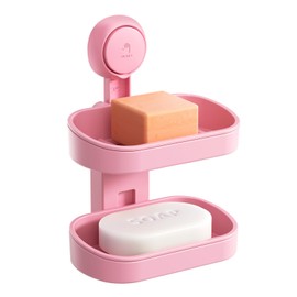 TAILI Double Layer Soap Dish for Shower, Max Hold 3 KG Suction Soap Holder for Bathroom, Bathtub, Wall Mounted, Waterproof, Drill-Free, Removable Shower Organizer, Sponge Holder, Plastic In Pink