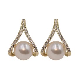 Pearl Stud Earrings for Women 14K Gold Filled 9-9.5mm White Real Freshwater Cultured Pearl Earrings