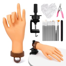 Yokilly Practice Hand for Acrylic Nails, Bendable Soft Nail Practice Hand, Flexible Plastic Nail Hand Practice, Fake Mannequin Training Hand for Nails Practice (with Clamp Holder) / Black