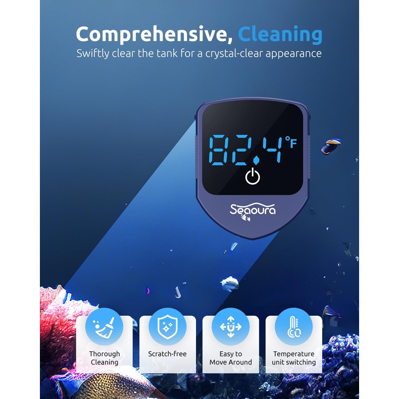 SEAOURA Aquarium Magnetic Cleaner with Thermometer, Fish Aquarium Mini Magnetic