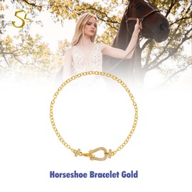 S Horseshoe Bracelet for Women with Palladium, Gold Plating and Cubic Zirconia,Horse Bracelet Jewelry Gifts for Mother Wife Sister Wedding Birthday Christmas Mother's Valentine's Day,7.5"