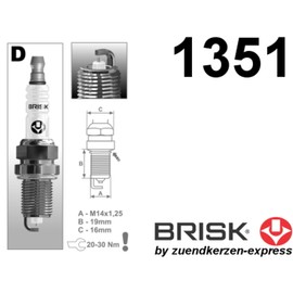 BRISK Silver DR17YS 1351 Spark Plugs Petrol LPG GPL CNG Car Gas (Pack of 4)